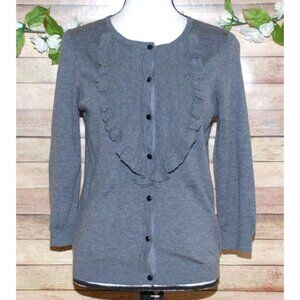 Ann Taylor Ladies Gray Button Ruffle Up Cardigan Sweater Size S Cashmere Wool